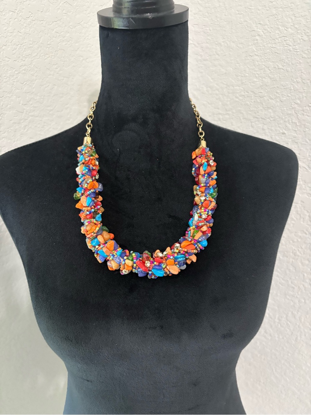 Chico's Multicolor Beaded Statement Necklace with Orange, Blue, Green & Red